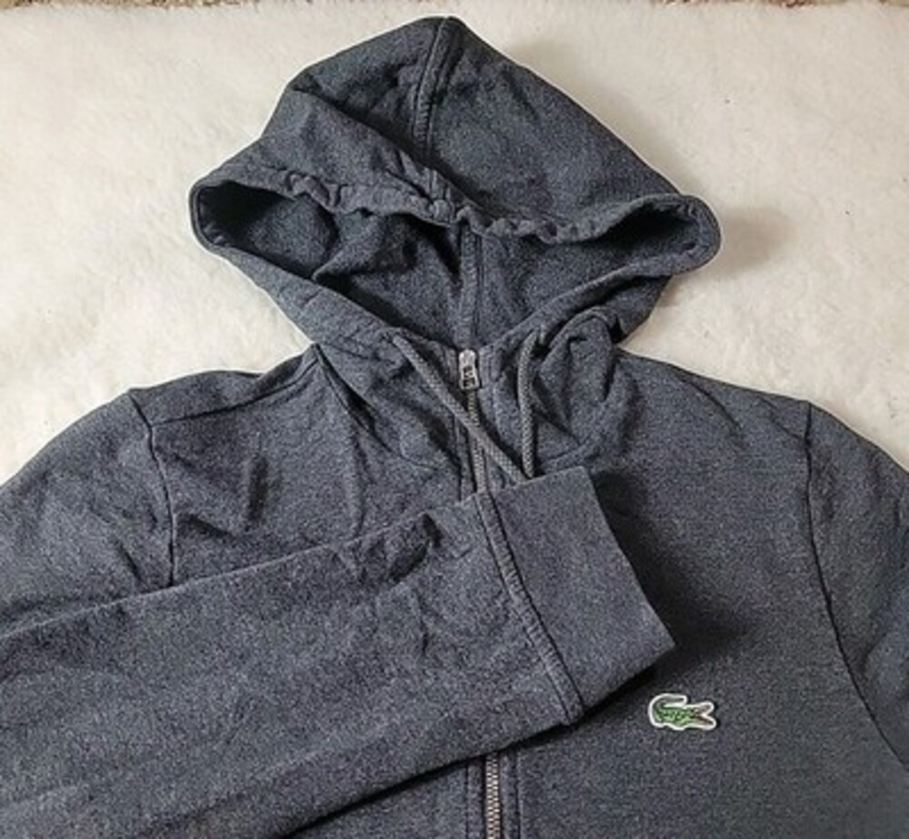 Lacoste Sport Hoodie Full Zip Jacket Gray Womens 34 Small Athleisure Gym Casual